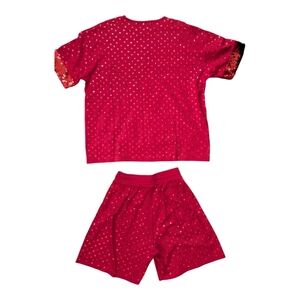 Vintage Gantos Red Sequin Cotton T-shirt & Pull-On Shorts Set Women's Vtg Large
